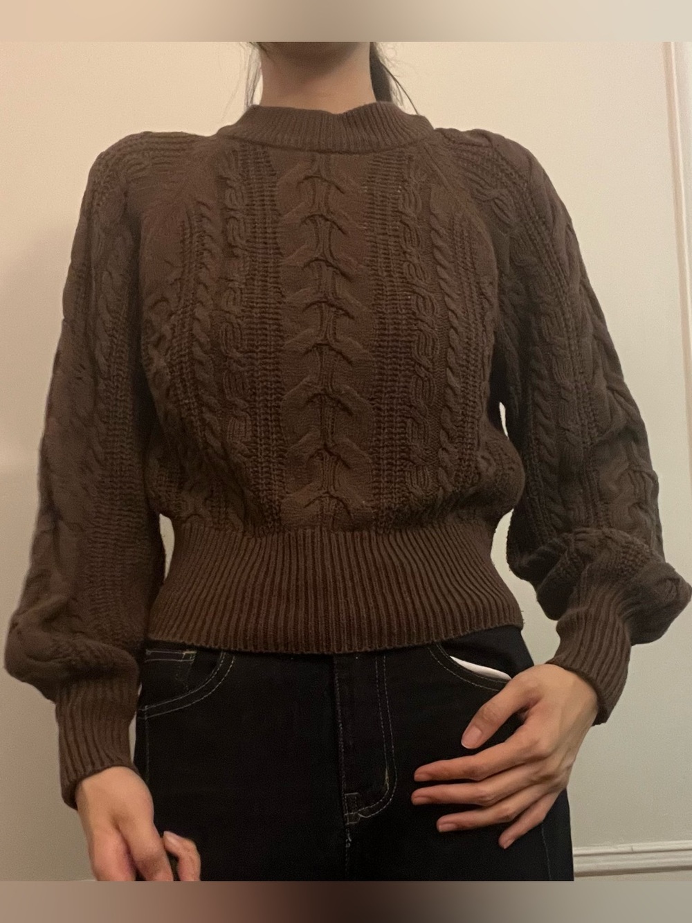 Melissa Cable Knit Cropped Sweater - Chocolate